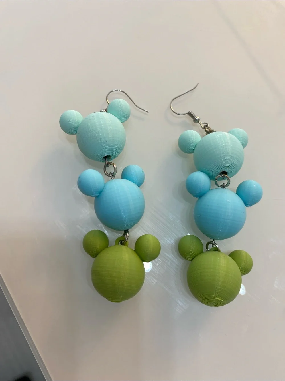 3D Printed Kids Mint & Lime Triple Minnie Mouse  Dangle Earrings